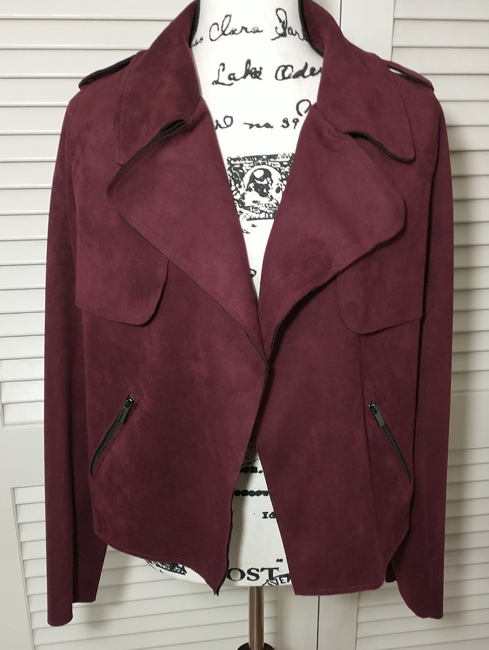 Kut From The Kloth Burgundy Faux Suede Drape Front Jacket, Size M, Grunge, Biker